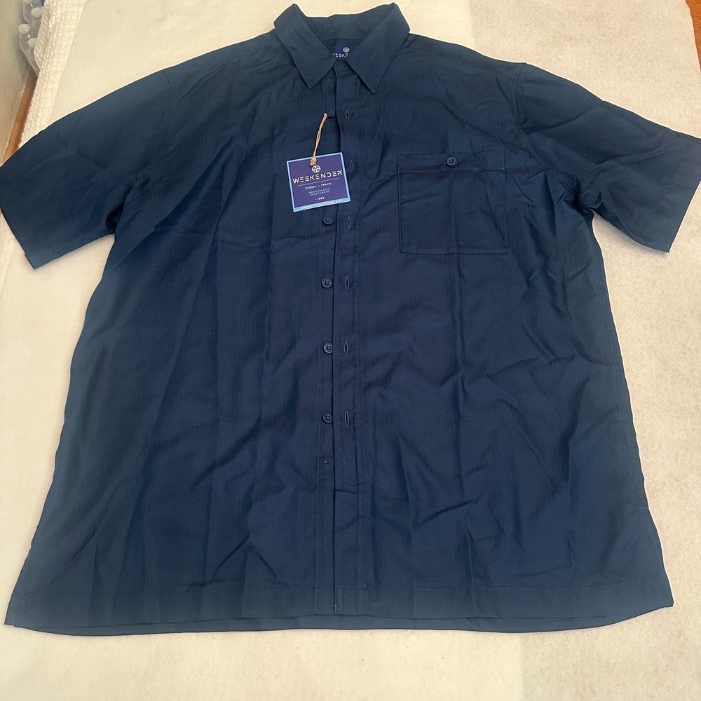 Weekender Mens Short Sleeve Button Up Travel Shirt XL Deep Blue M031989 Flag NWT